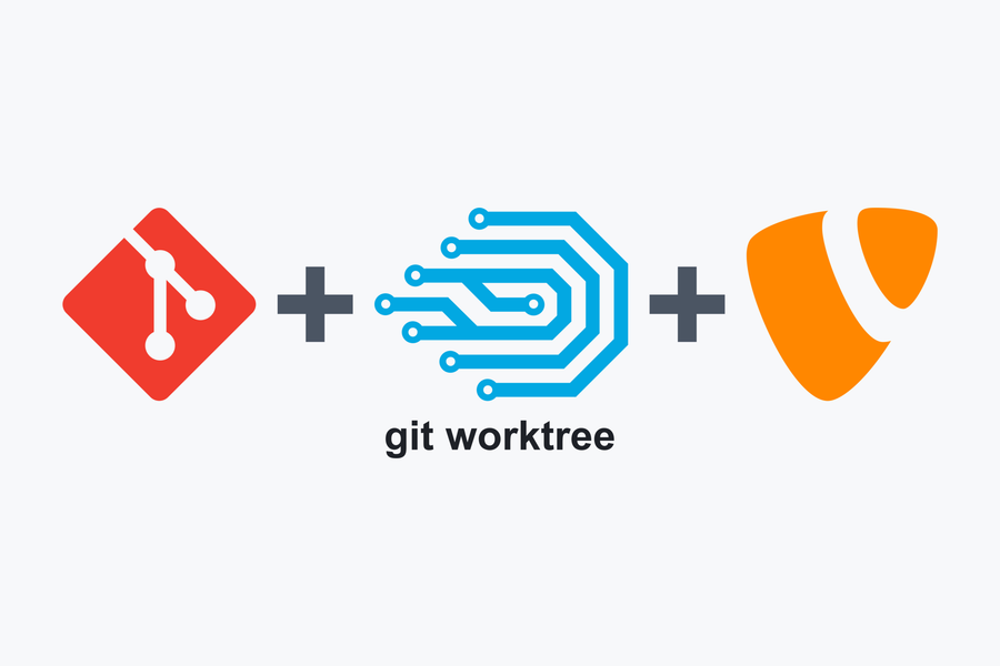 Git, DDEV, and TYPO3 logos combined with a "git worktree" caption